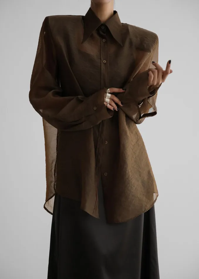 The Frankie Shop Tops Jolene Semi Sheer Shirt 8211 Brown 8211 Women