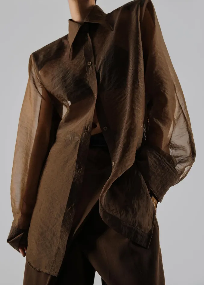 The Frankie Shop Tops Jolene Semi Sheer Shirt 8211 Brown 8211 Women
