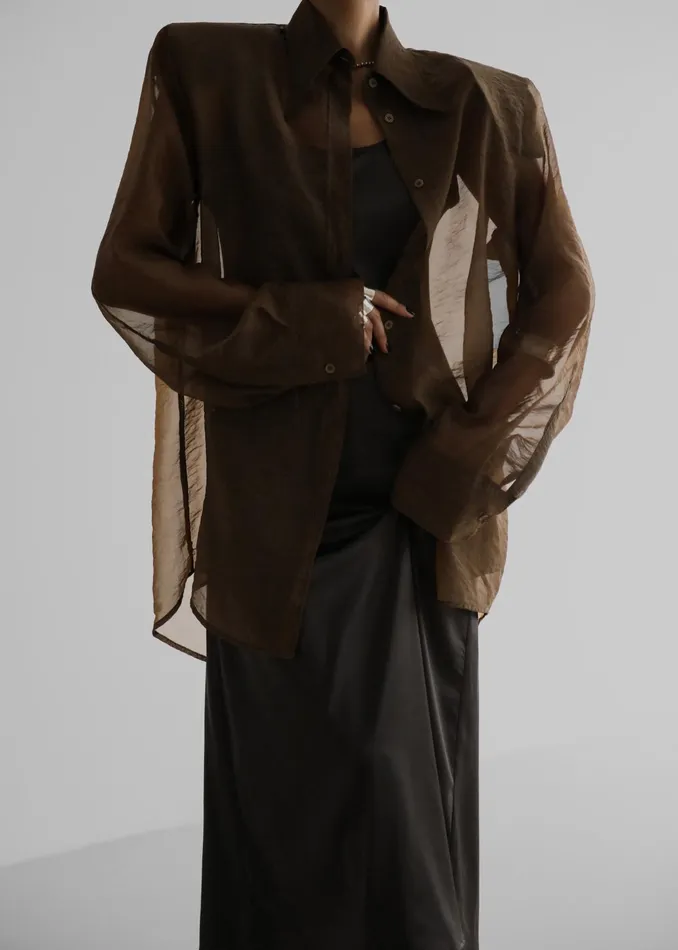 The Frankie Shop Tops Jolene Semi Sheer Shirt 8211 Brown 8211 Women