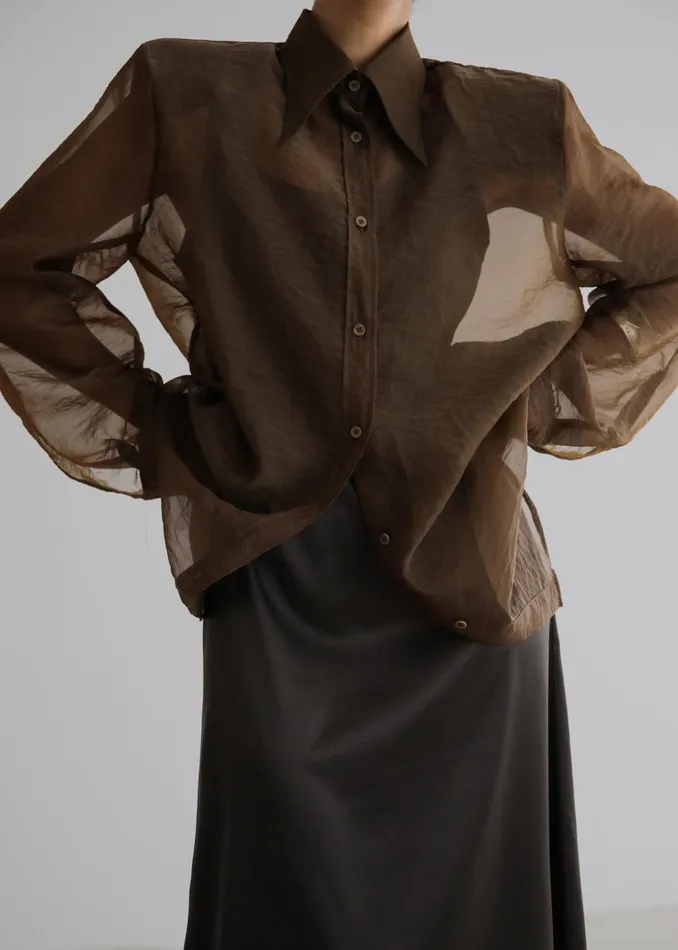 The Frankie Shop Tops Jolene Semi Sheer Shirt 8211 Brown 8211 Women