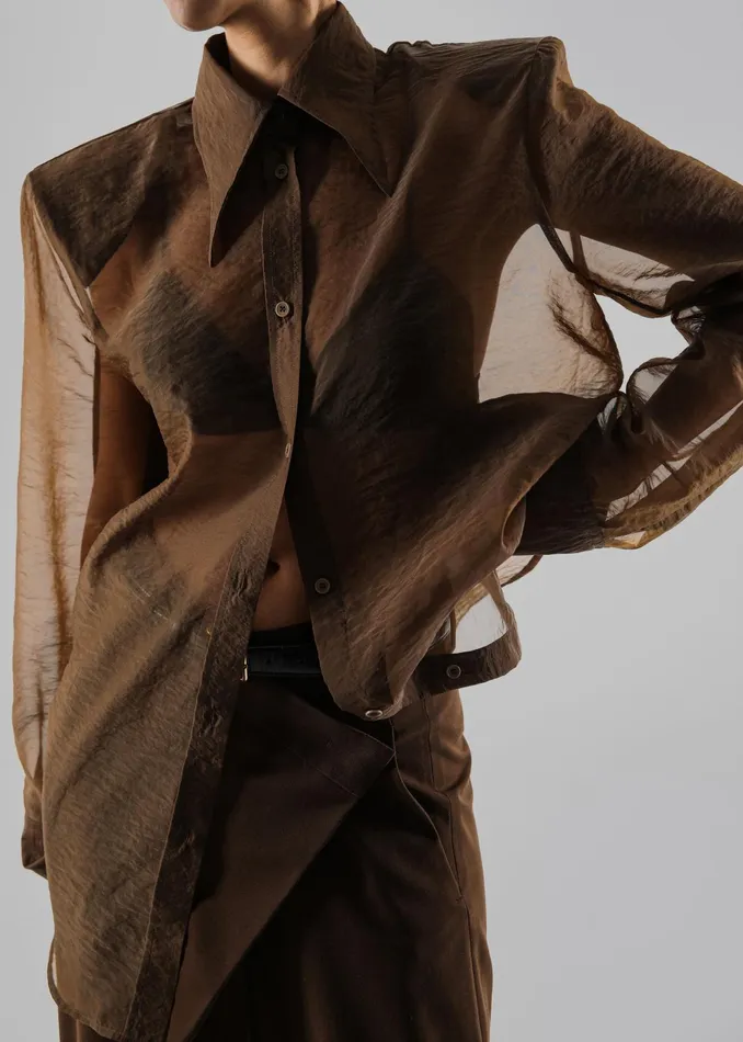 The Frankie Shop Tops Jolene Semi Sheer Shirt 8211 Brown 8211 Women