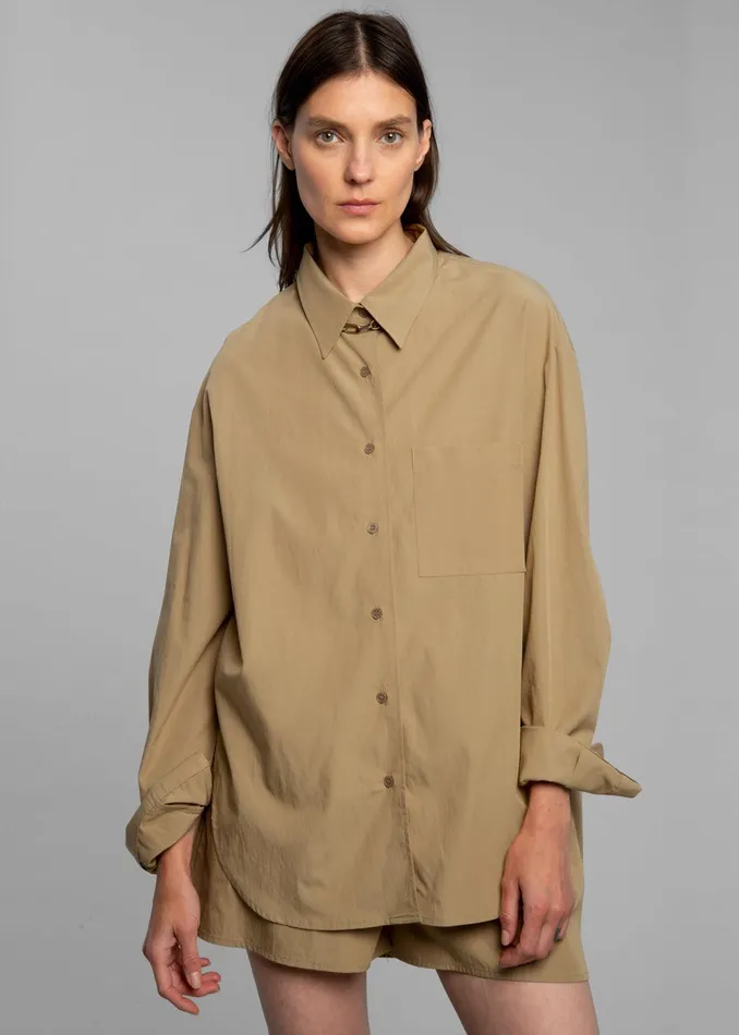The Frankie Shop Tops Lui Organic Cotton Shirt 8211 Sahara 8211 Women