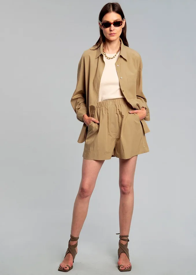 The Frankie Shop Tops Lui Organic Cotton Shirt 8211 Sahara 8211 Women