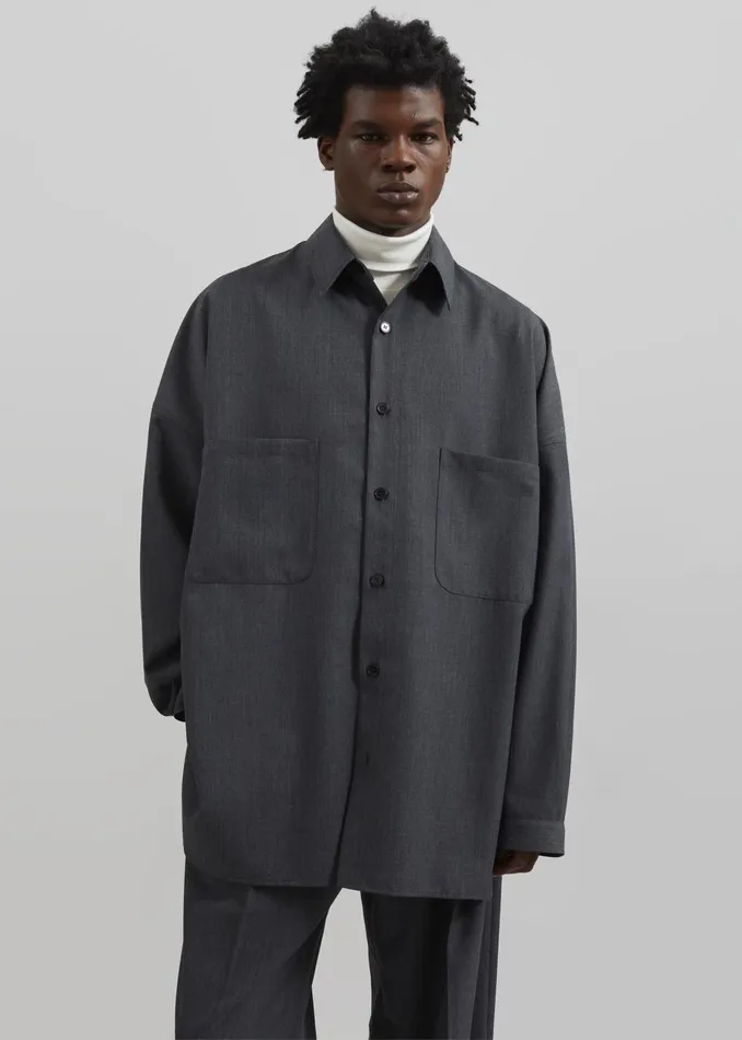 The Frankie Shop Tops Milton Wool Blend Shirt 8211 Dark Grey 8211 Men