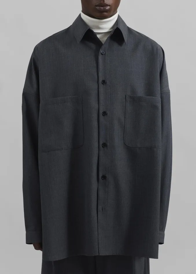 The Frankie Shop Tops Milton Wool Blend Shirt 8211 Dark Grey 8211 Men