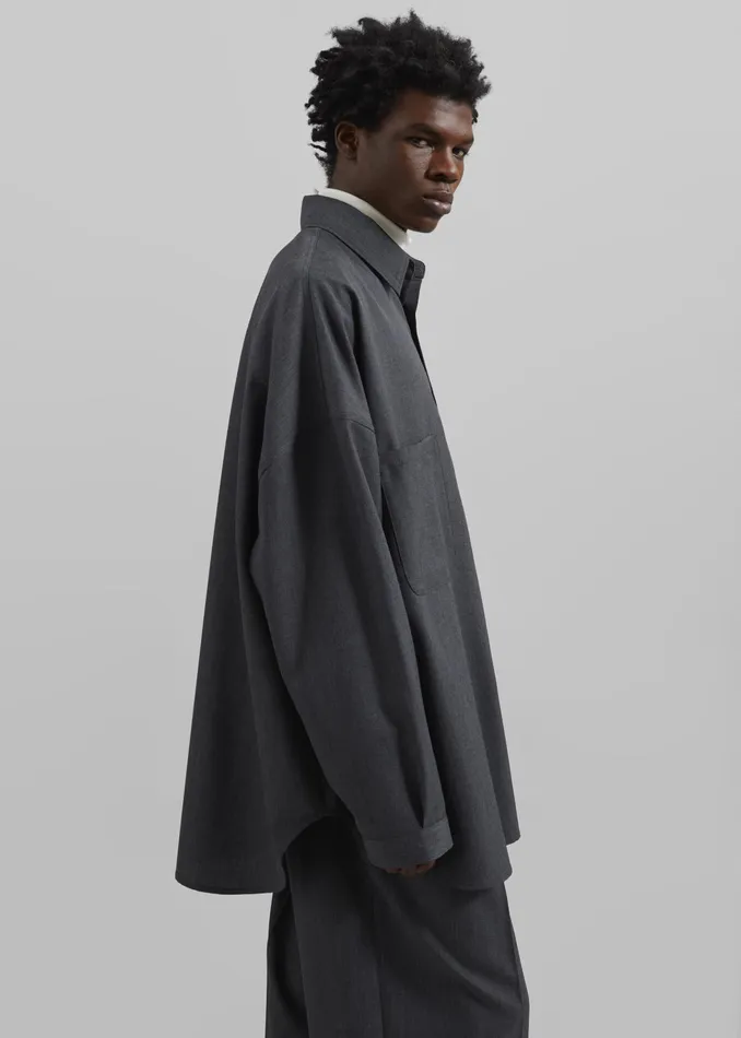 The Frankie Shop Tops Milton Wool Blend Shirt 8211 Dark Grey 8211 Men