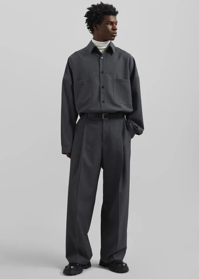 The Frankie Shop Tops Milton Wool Blend Shirt 8211 Dark Grey 8211 Men