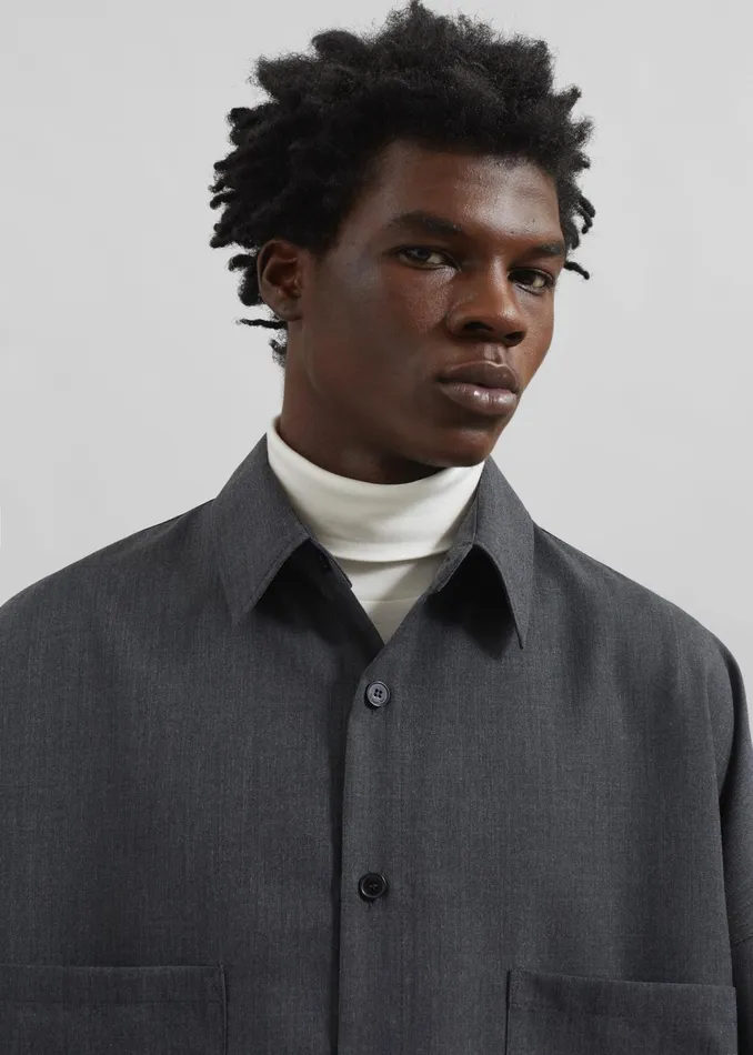 The Frankie Shop Tops Milton Wool Blend Shirt 8211 Dark Grey 8211 Men