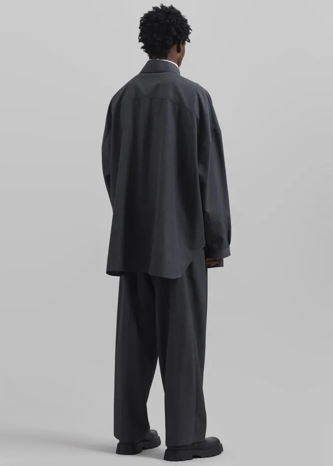 The Frankie Shop Tops Milton Wool Blend Shirt 8211 Dark Grey 8211 Men