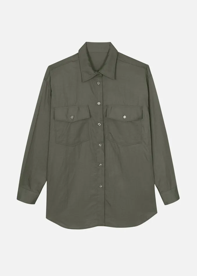The Frankie Shop Tops Prilly Oversized Shirt 8211 Khaki 8211 Women