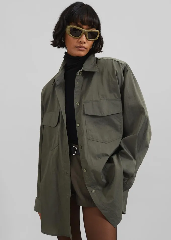 The Frankie Shop Tops Prilly Oversized Shirt 8211 Khaki 8211 Women