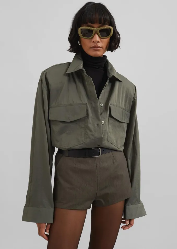 The Frankie Shop Tops Prilly Oversized Shirt 8211 Khaki 8211 Women
