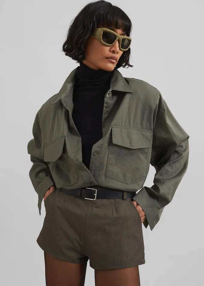 The Frankie Shop Tops Prilly Oversized Shirt 8211 Khaki 8211 Women