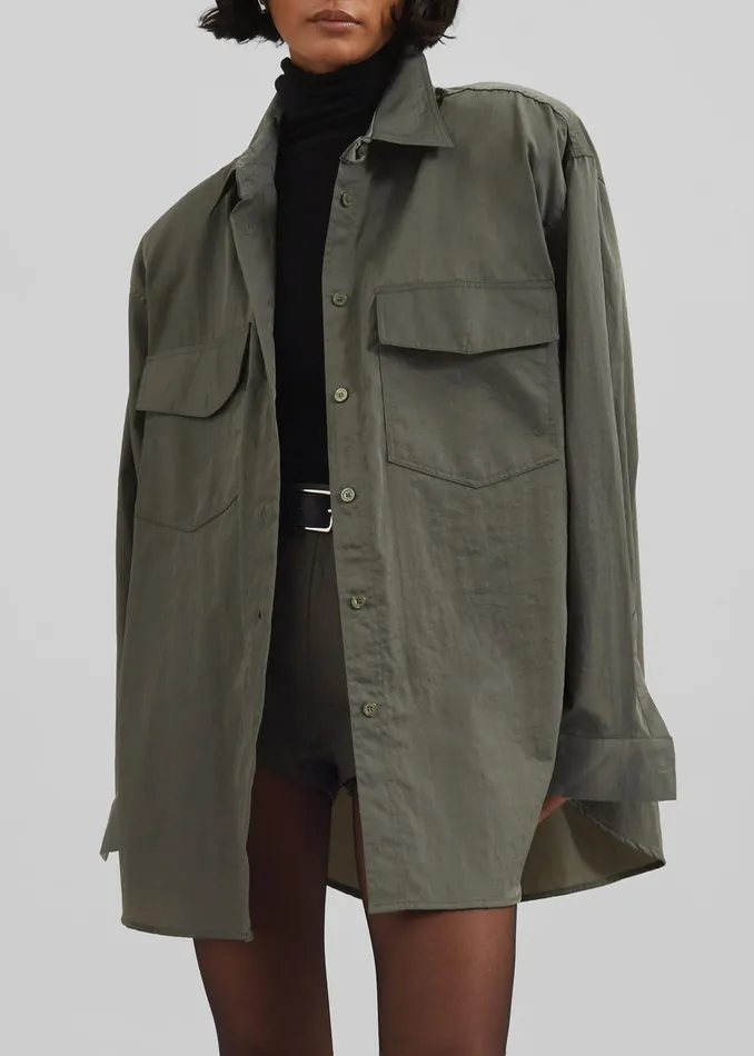 The Frankie Shop Tops Prilly Oversized Shirt 8211 Khaki 8211 Women