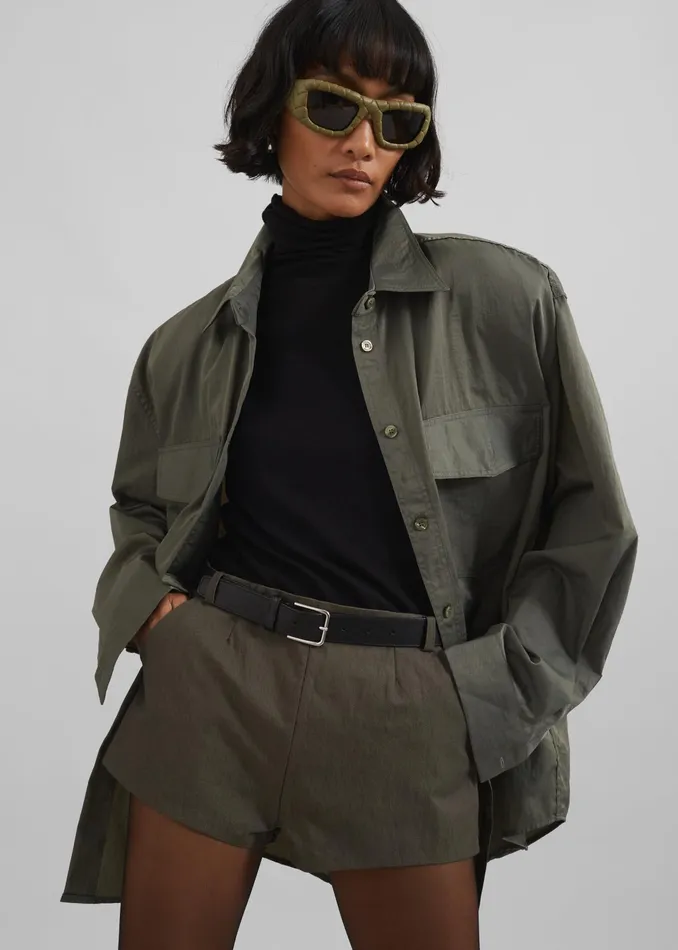 The Frankie Shop Tops Prilly Oversized Shirt 8211 Khaki 8211 Women