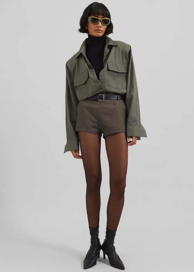 The Frankie Shop Tops Prilly Oversized Shirt 8211 Khaki 8211 Women