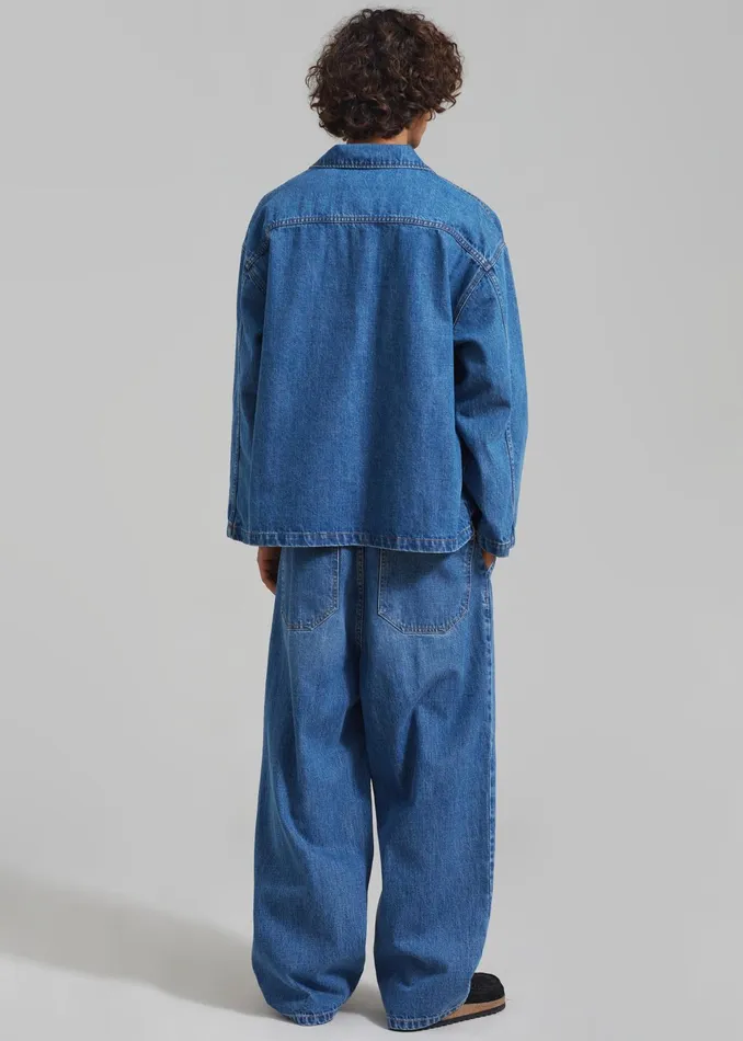 The Frankie Shop Tops Ray Popover Denim Shirt 8211 Medium Wash 8211 Men