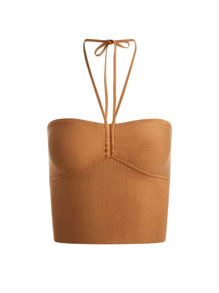 Tops Women Alice Olivia Linnie Ruched Halter Tan