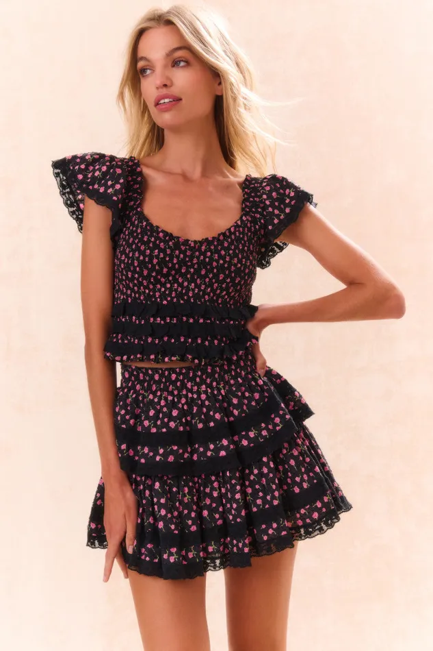Tops Women LoveShackFancy Beaming Cotton Floral Top Pink Noir