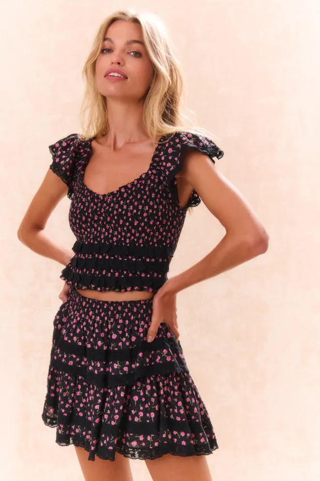 Tops Women LoveShackFancy Beaming Cotton Floral Top Pink Noir
