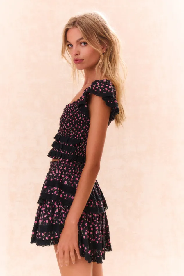 Tops Women LoveShackFancy Beaming Cotton Floral Top Pink Noir