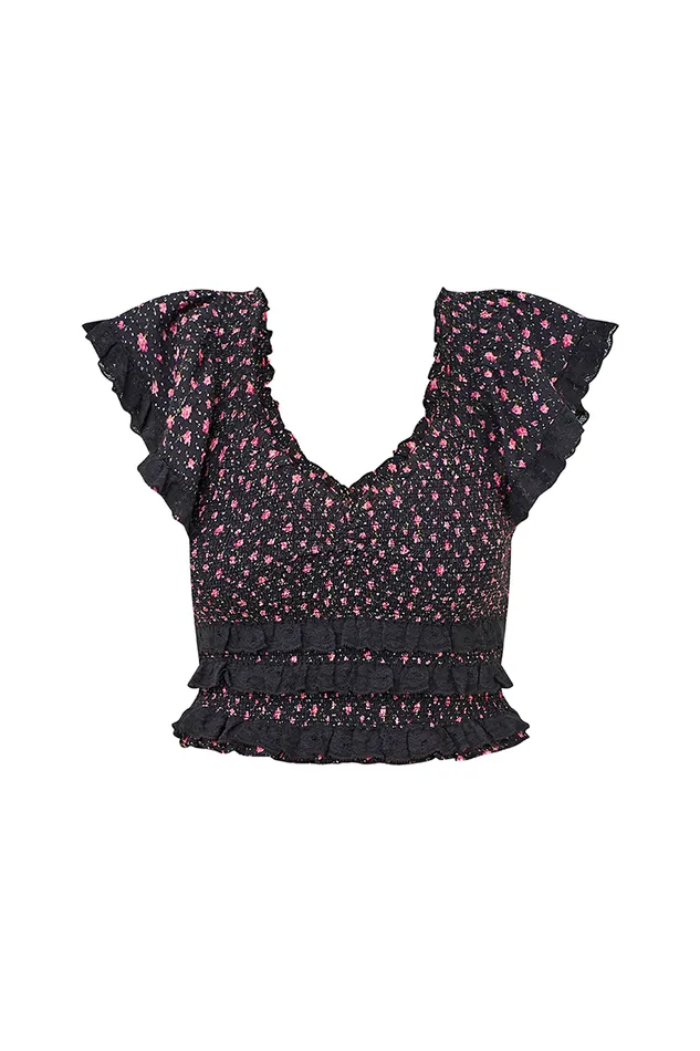 Tops Women LoveShackFancy Beaming Cotton Floral Top Pink Noir