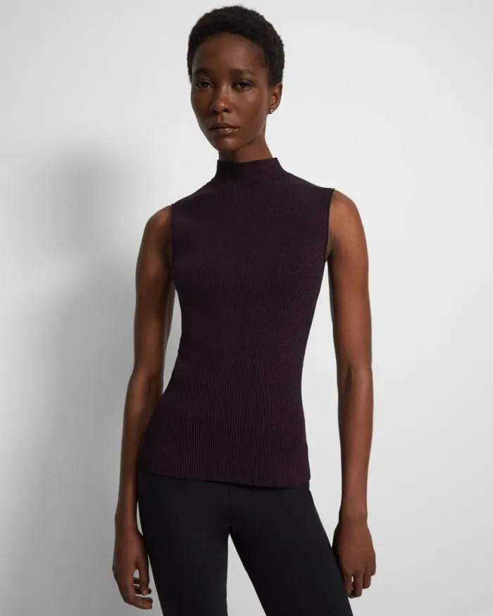 Tops Women Theory Ribbed Tank Top In Crepe Knit Merlot