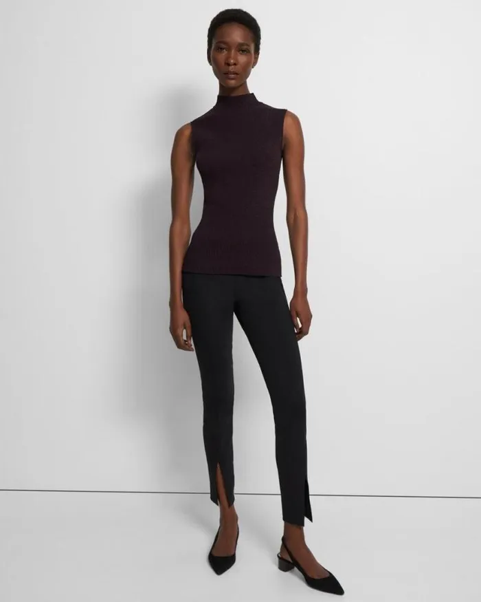 Tops Women Theory Ribbed Tank Top In Crepe Knit Merlot