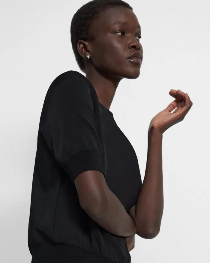 Tops Women Theory Shrunken ShortSleeve Top In Silk Black