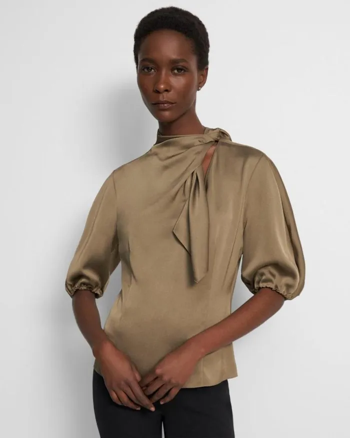 Tops Women Theory Twisted Scarf Top In Recycled Satin Dark Beige