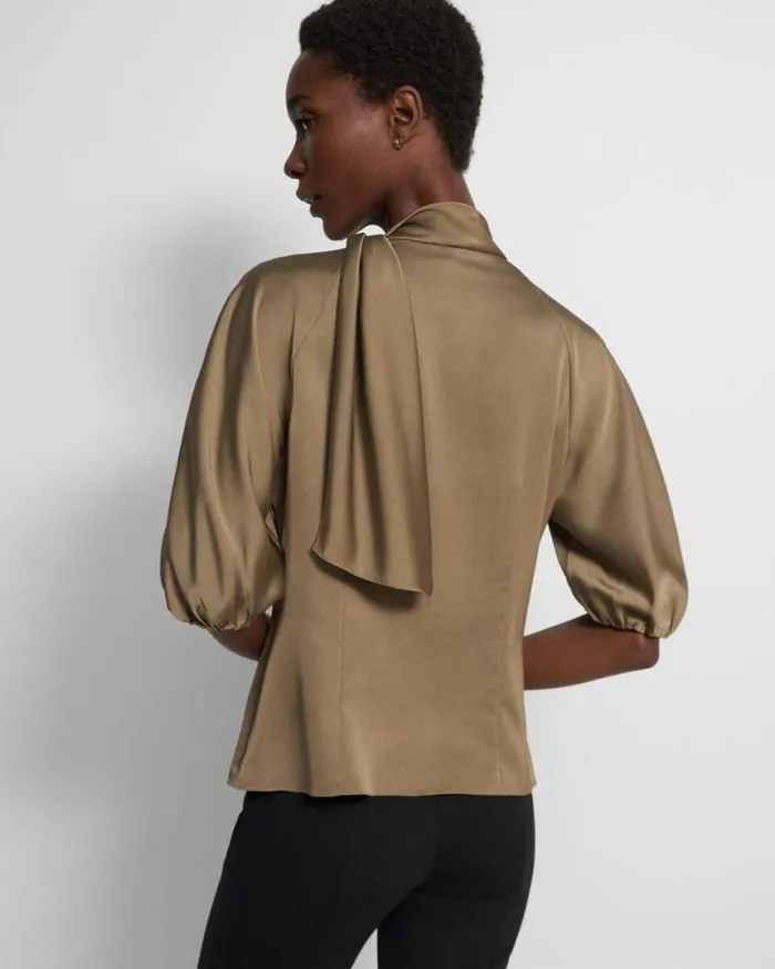 Tops Women Theory Twisted Scarf Top In Recycled Satin Dark Beige Tops Women Theory Twisted Scarf Top In Recycled Satin Dark Beige