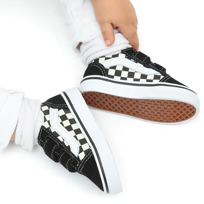 Vans Classics Kids Toddler Primary Check Old Skool Hook And Loop Shoes 14 Years Black White