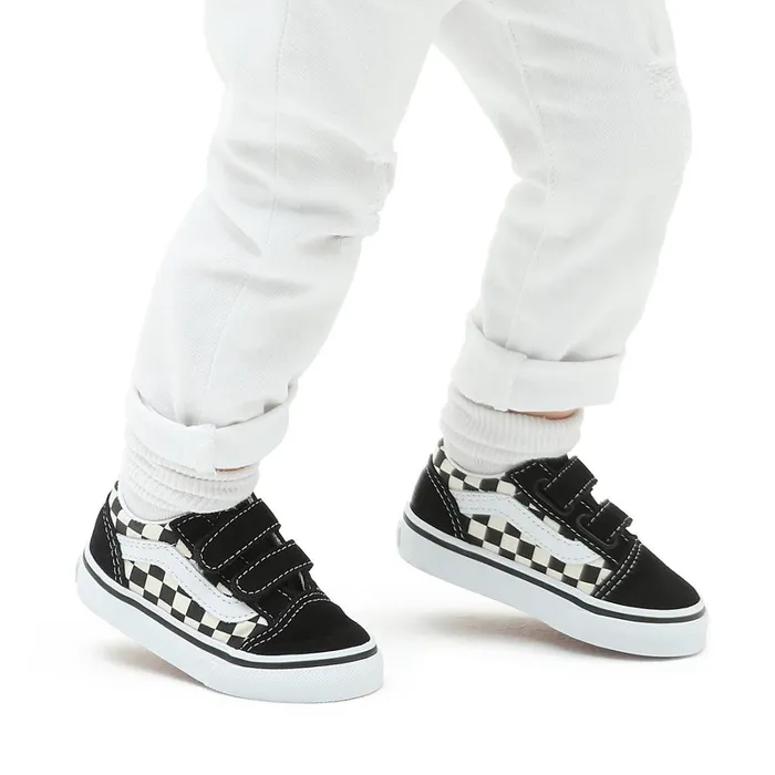 Vans Classics Kids Toddler Primary Check Old Skool Hook And Loop Shoes 14 Years Black White