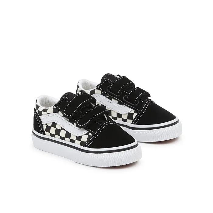 Vans Classics Kids Toddler Primary Check Old Skool Hook And Loop Shoes 14 Years Black White