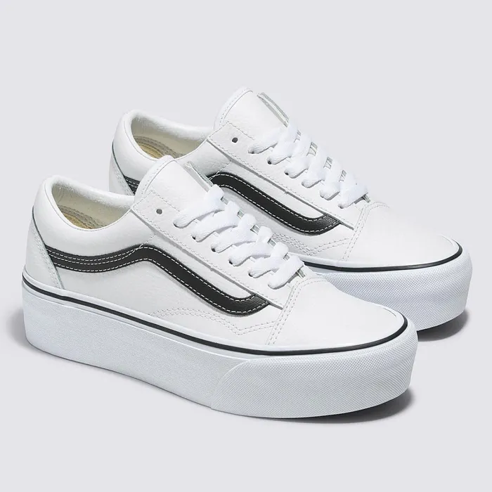 Vans Classics Women Old Skool Stackform Leather Shoes White