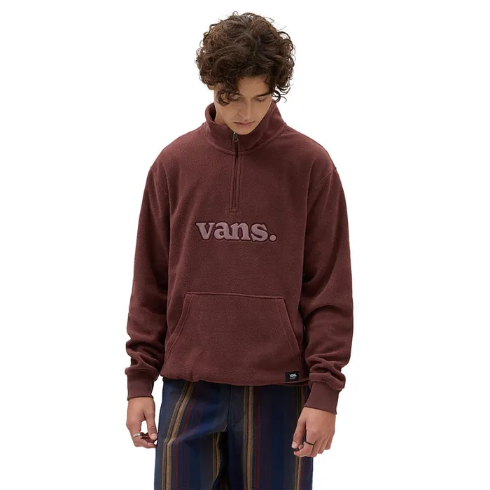 Vans Hoodies and Sweatshirts Men Lowered Loosed Polar Quarter Zip Fleece Brown