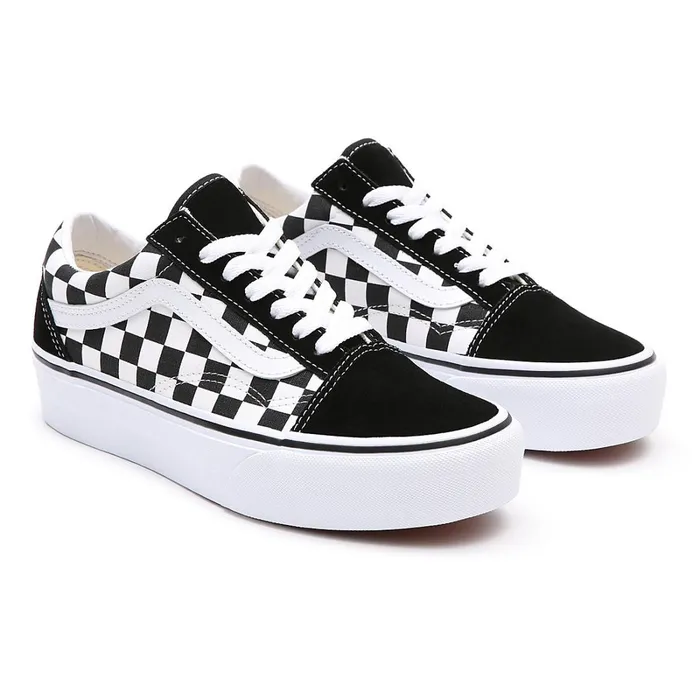Vans Platform Shoes Women Checkerboard Old Skool Platform Shoes Black
