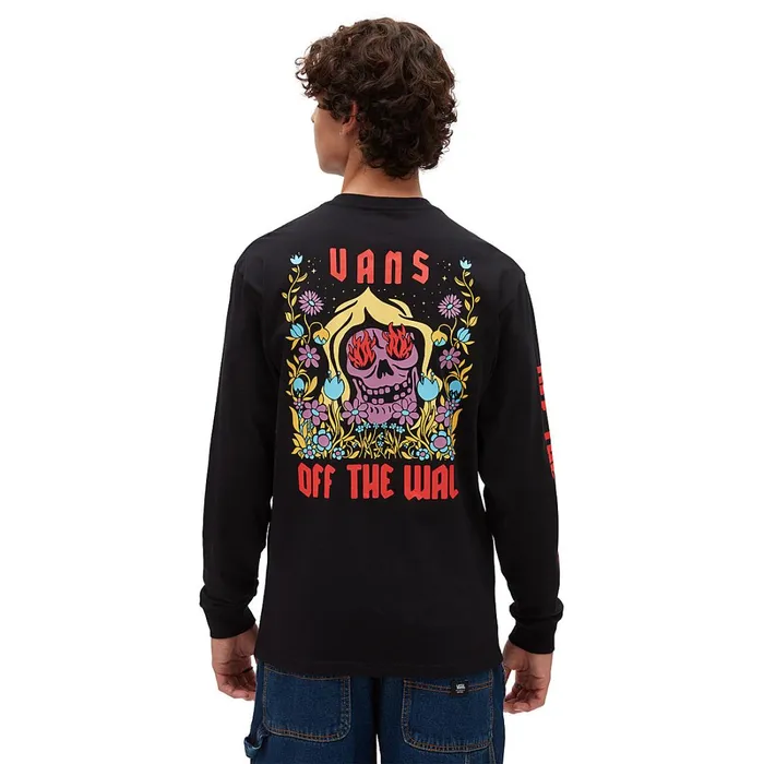 Vans Tshirts and Tanks Men Flaming Flowers Long Sleeve TShirt Black