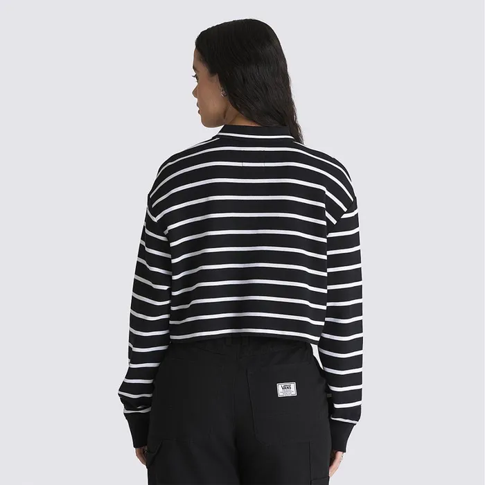 Vans Tshirts and Tops Women Disney X Bad Apple Long Sleeve Crop Rugby Polo Shirt Black