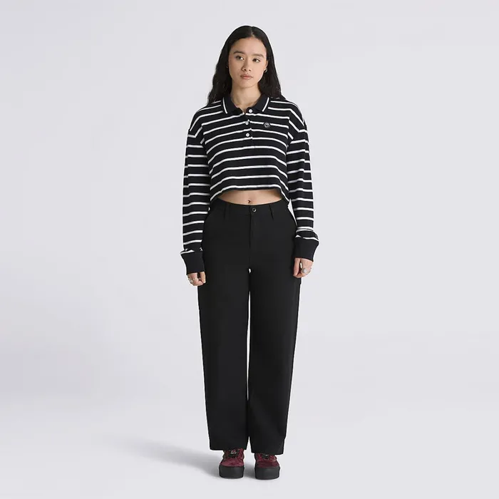 Vans Tshirts and Tops Women Disney X Bad Apple Long Sleeve Crop Rugby Polo Shirt Black