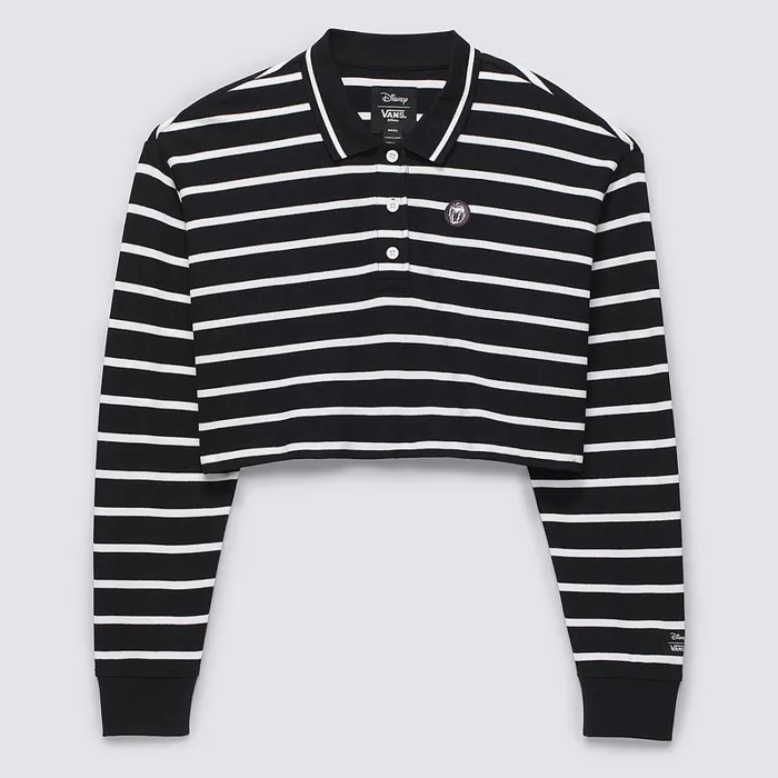 Vans Tshirts and Tops Women Disney X Bad Apple Long Sleeve Crop Rugby Polo Shirt Black