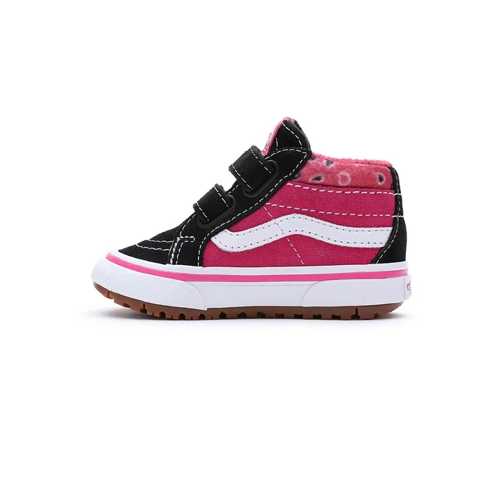 Vans Toddler Shoes 14 Years Kids Toddler Paisley Sk8Mid Reissue MTE1 Hook And Loop Shoes 14 Years Black Pink