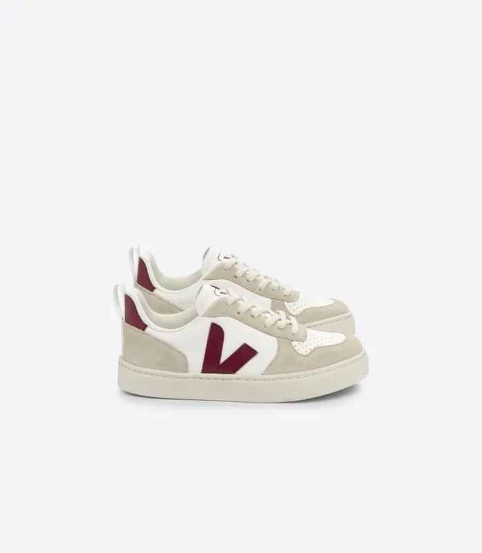 VEJA V10 Kids V10 LACES CHROMEFREE LEATHER WHITE MARSALA ALMOND