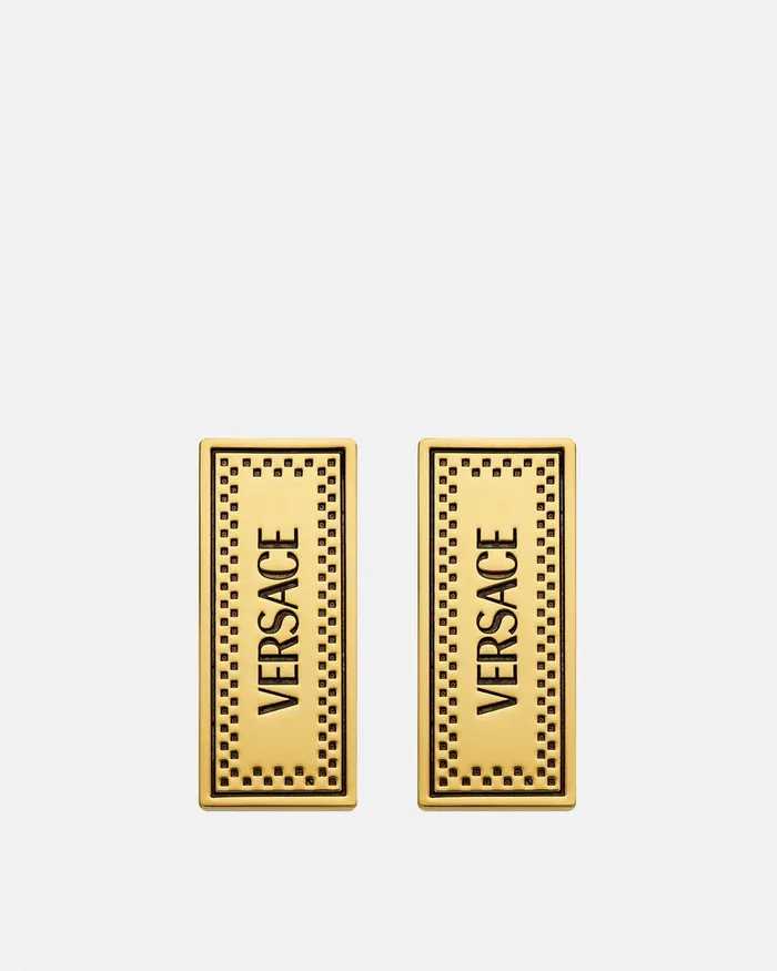 Versace 90s Vintage Logo Earrings Blackgold Women Earrings