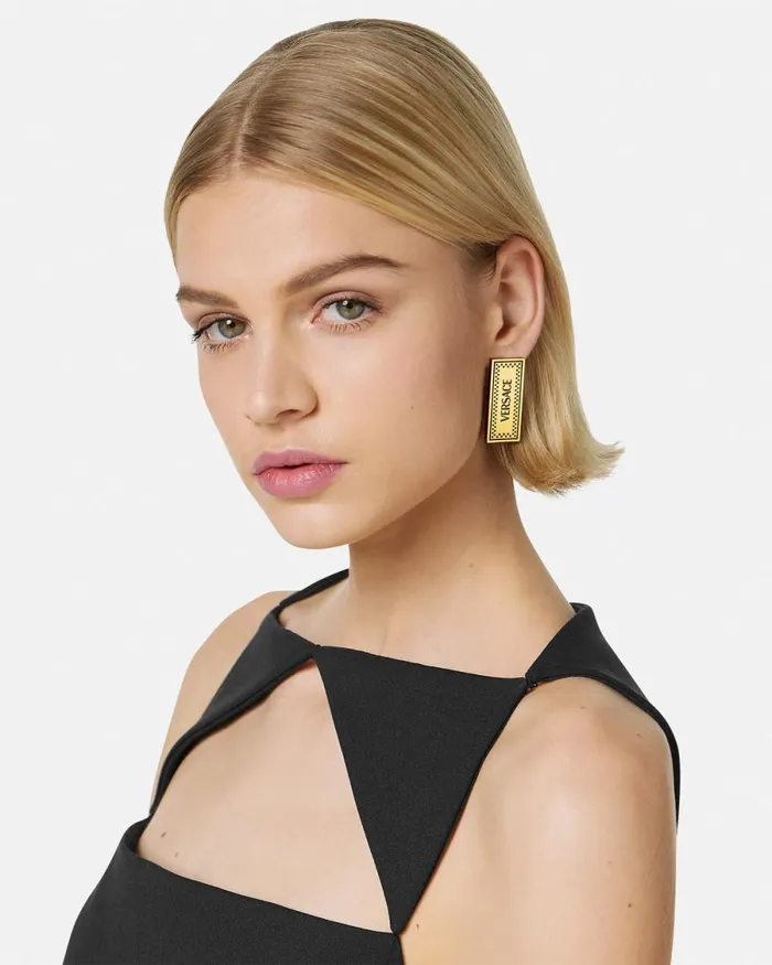Versace 90s Vintage Logo Earrings Blackgold Women Earrings