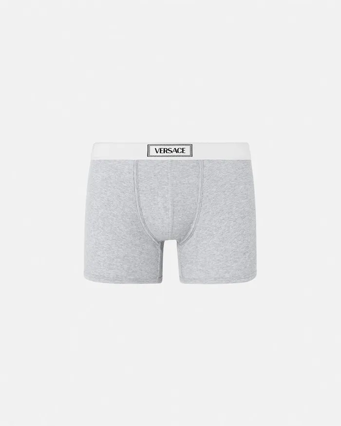 Versace 90s Vintage Logo Ribbed Long Trunks Gray Men Boxers