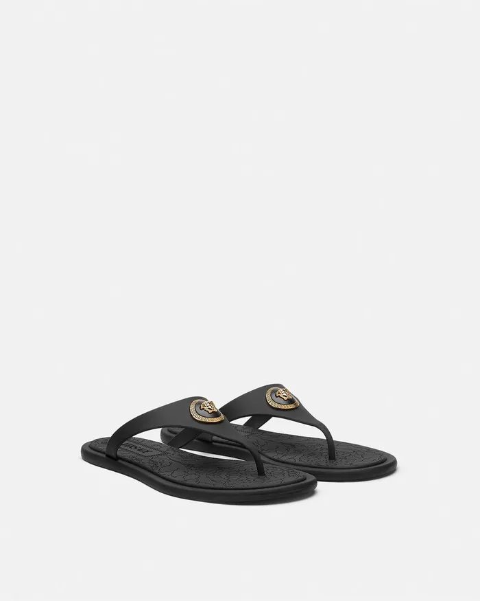 Versace Alia Flat Rubber Sandals Blackgold Women Alia