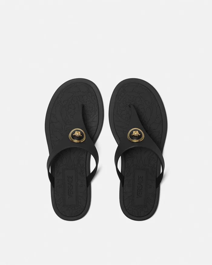 Versace Alia Flat Rubber Sandals Blackgold Women Alia