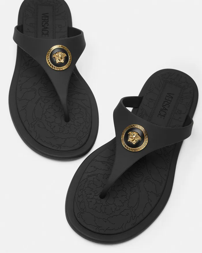 Versace Alia Flat Rubber Sandals Blackgold Women Alia