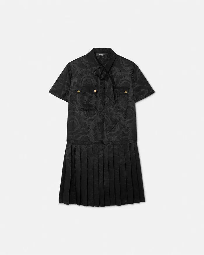 Versace Barocco Lavallire Pleated Mini Dress Black Women Dresses